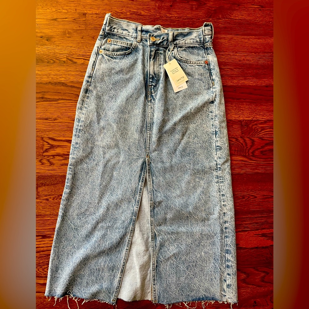 Mango Light Blue Denim Midi Skirt with Front Slit